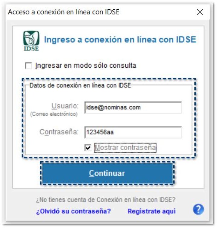 Acceso a conexión en línea con IDSE