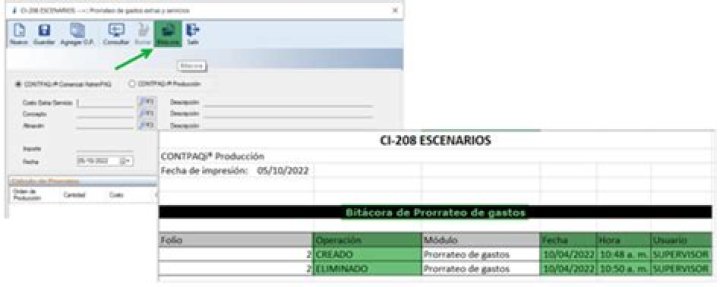 Bitácora en módulo de Prorrateo de Gastos Extras y Servicios