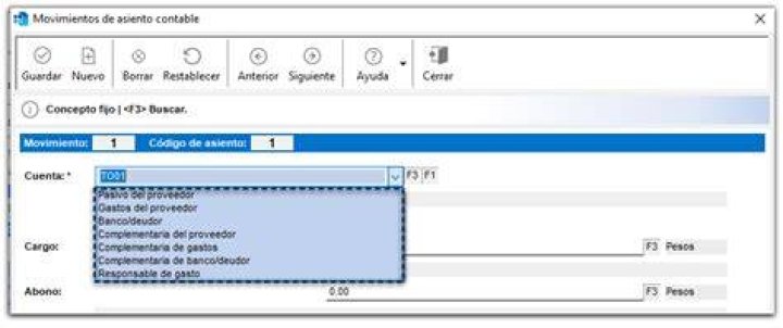 Cofigurar movimientos del asiento contable