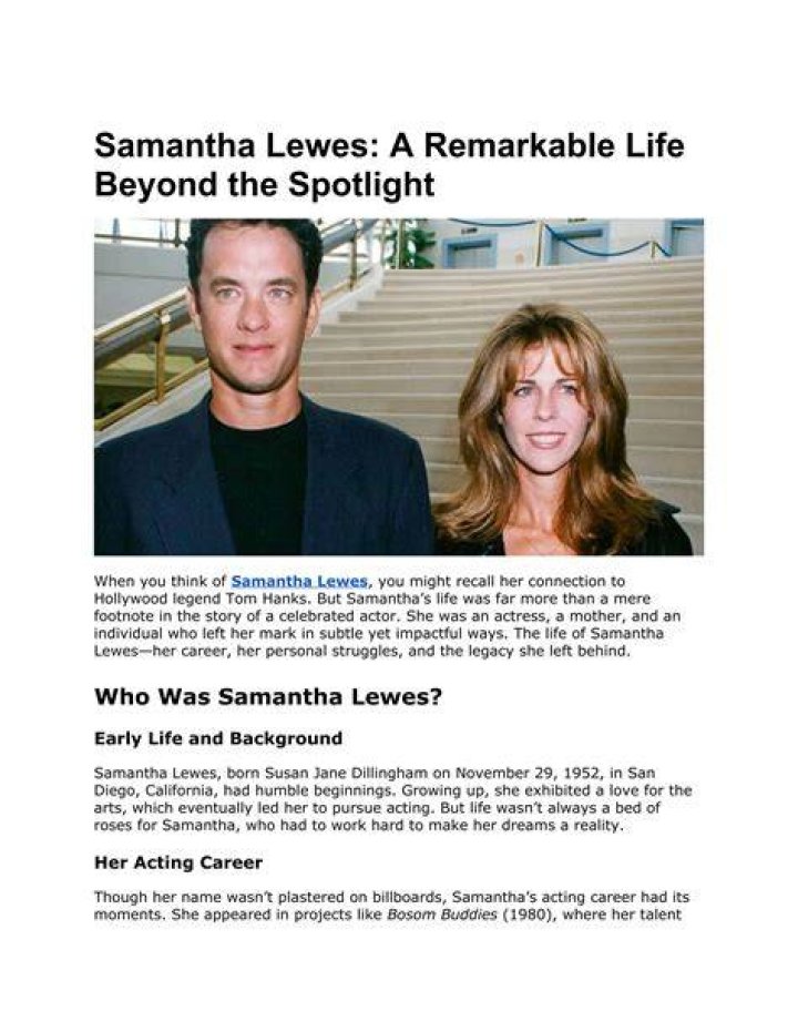 Explore The Career Of Samantha Lewes: Veteran Actress And More