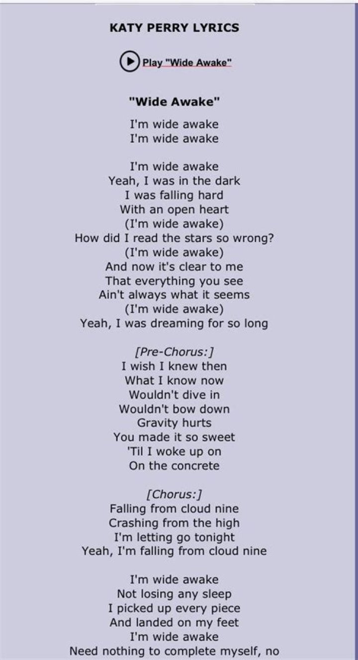 Katy Perry - Wide Awake Lyrics Meaning