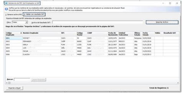 Módulo de Validación de RFC de Empleados vs SAT