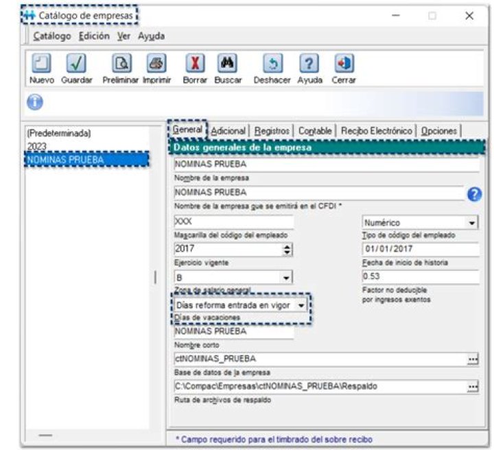 Parámetro en configuración de empresas para cálculo proporcional o directo con la tabla 2023