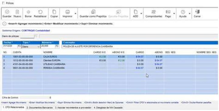Póliza de ajuste por diferencia cambiaria