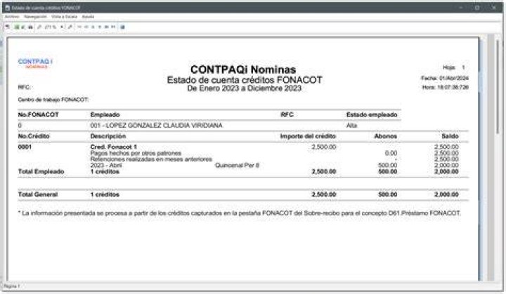 Retenciones créditos FONACOT